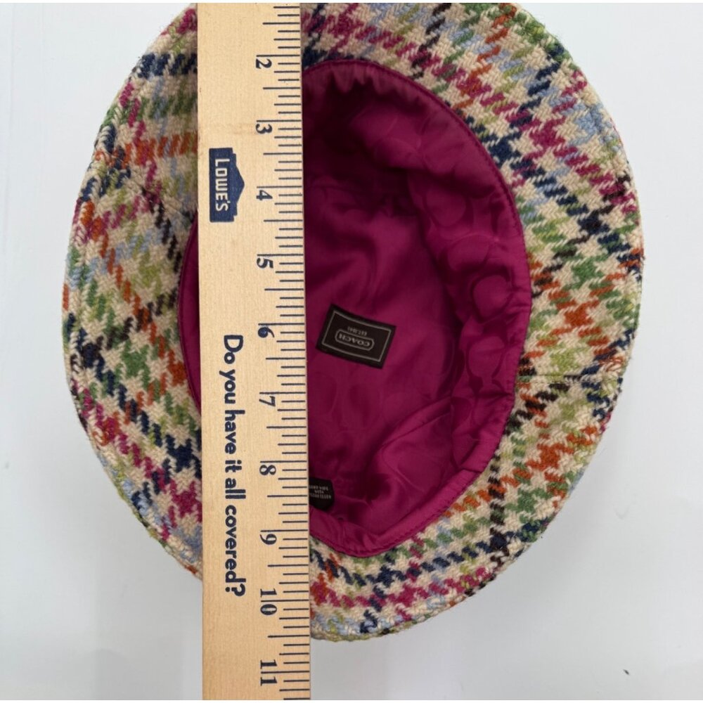 Coach Tattersall Crusher Multicolor Plaid Wool Bucket Hat With Leather Trim P/S - Picture 12 of 12